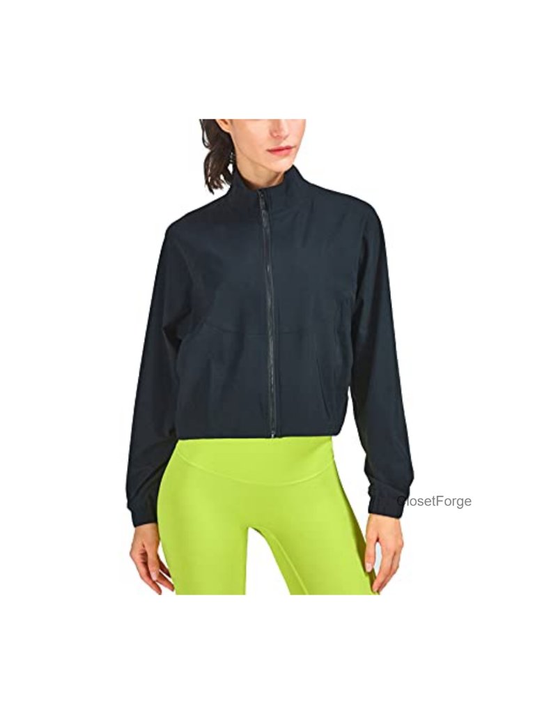 Upf 50+ Long Sleeve Cropped Zip Up Track Jacket With Pockets